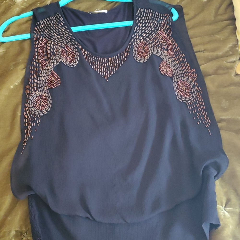 Cache Black Beaded Top